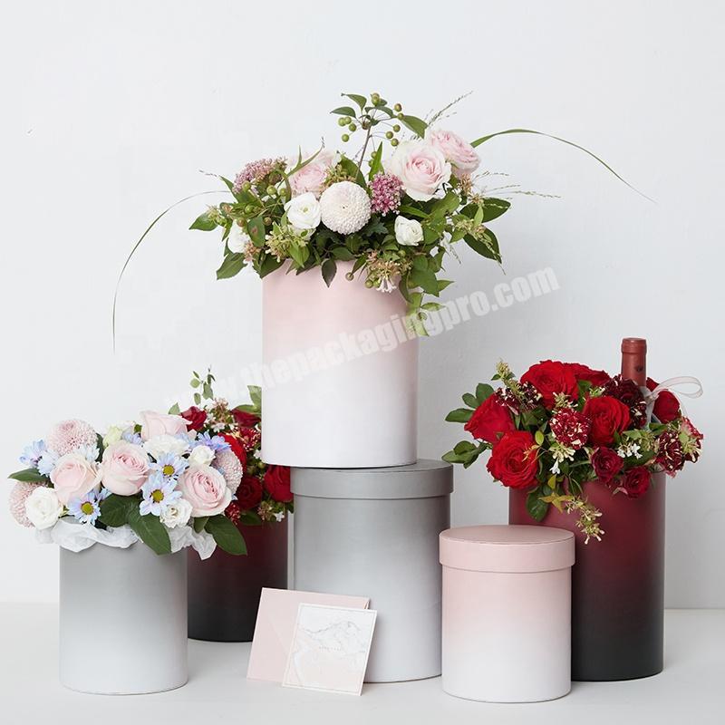 Custom luxury round cylinder Gradient Color paper Flower Gift Package Box with lid