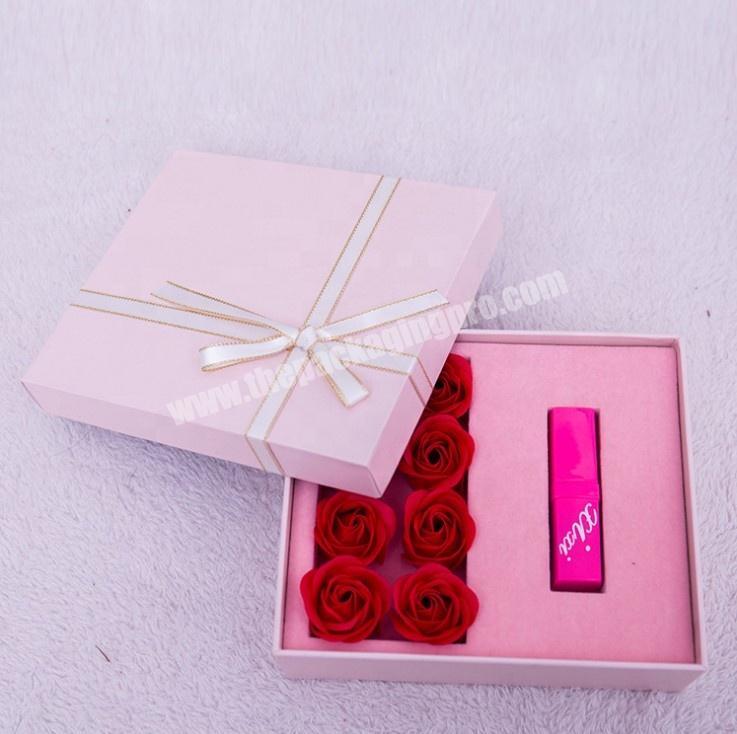 Custom luxury Soap Roses With lip stick Gift Box Set Scented Bath Soap Rose Flower Petal Gift Box