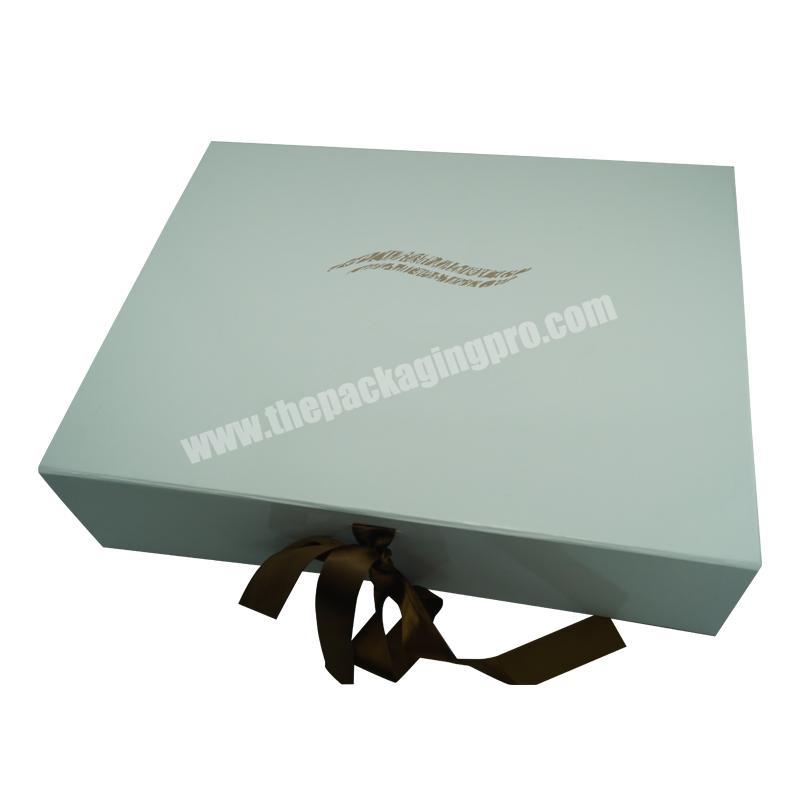 Custom Luxury White Rigid Collapsible Paper Baby Gift Clothing Packaging Box With Ribbon