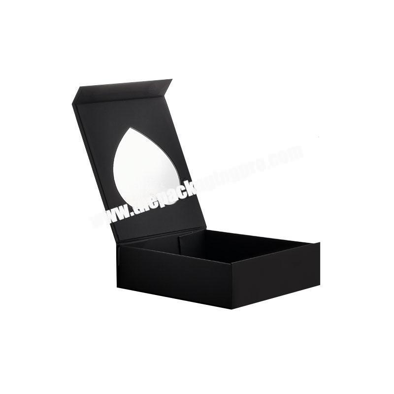 Custom machine-made black color paper magnetic folding gift box with window