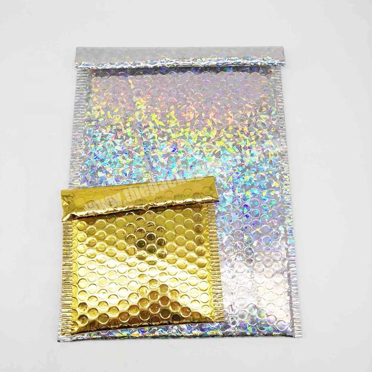 Custom Made Golden Silver Aluminum Foil Metallic Holographic Poly Bubble Mailer Custom