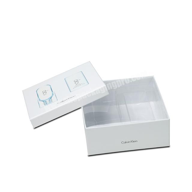 Custom made hard cardboard gift boxes top and bottom base boxes for cosmetic packaging box with blister tray