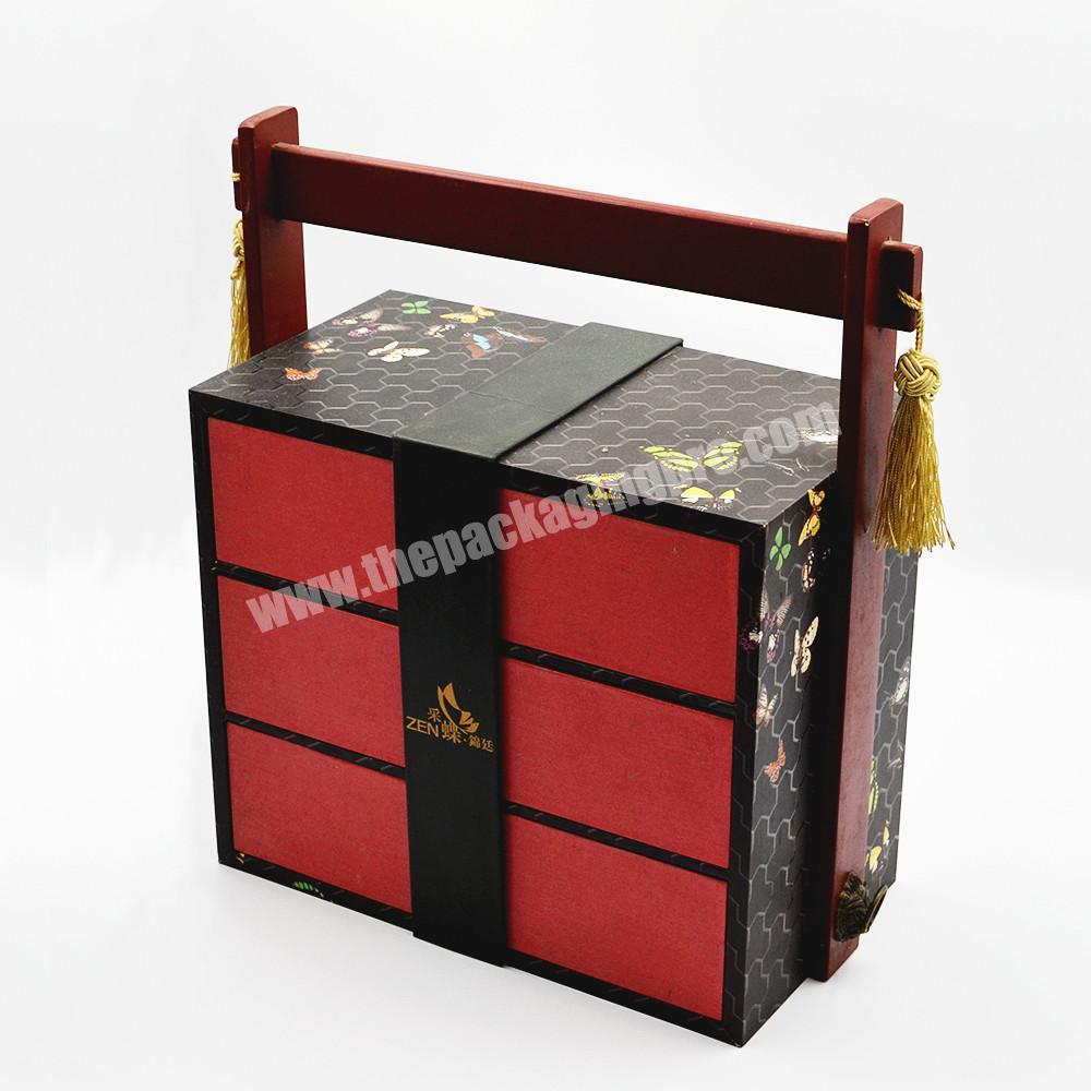 Custom made Luxury wooden box for tea and food packing with three layers of drawers
