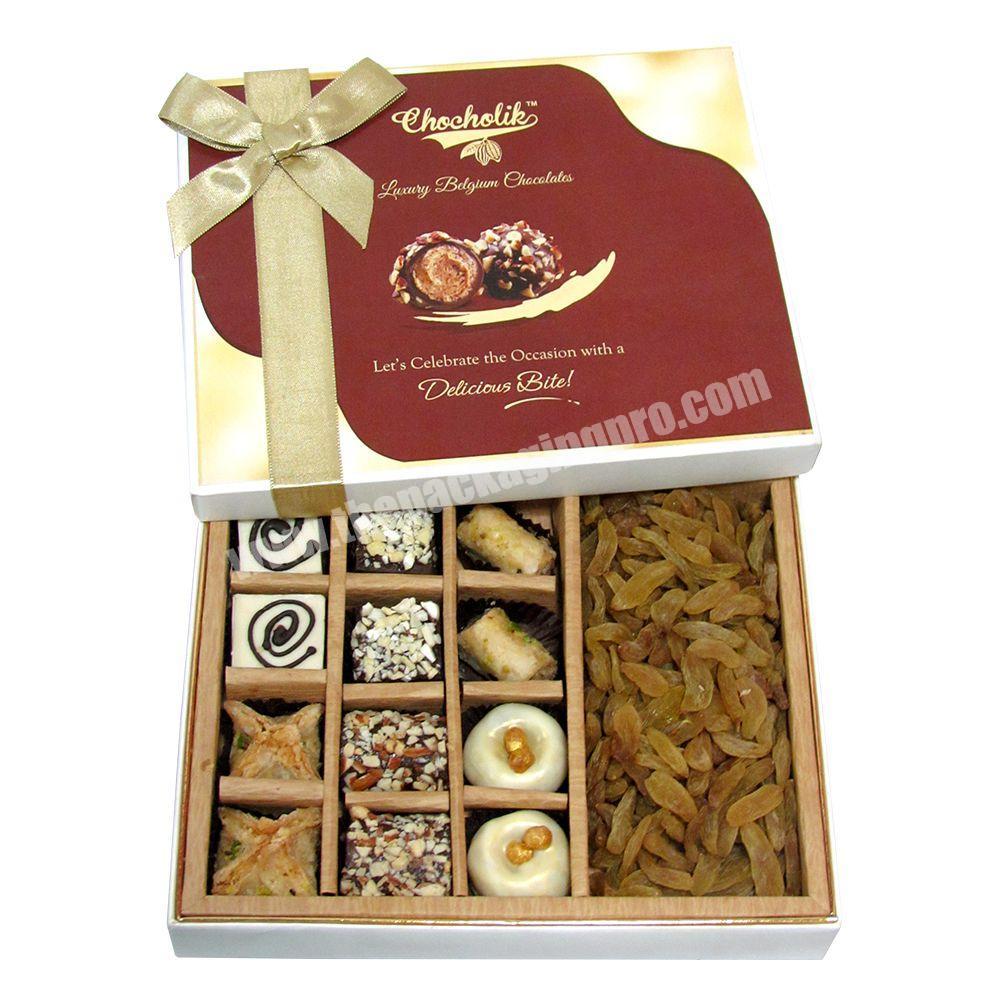 Custom made paper board dry fruit gift box with ribbon