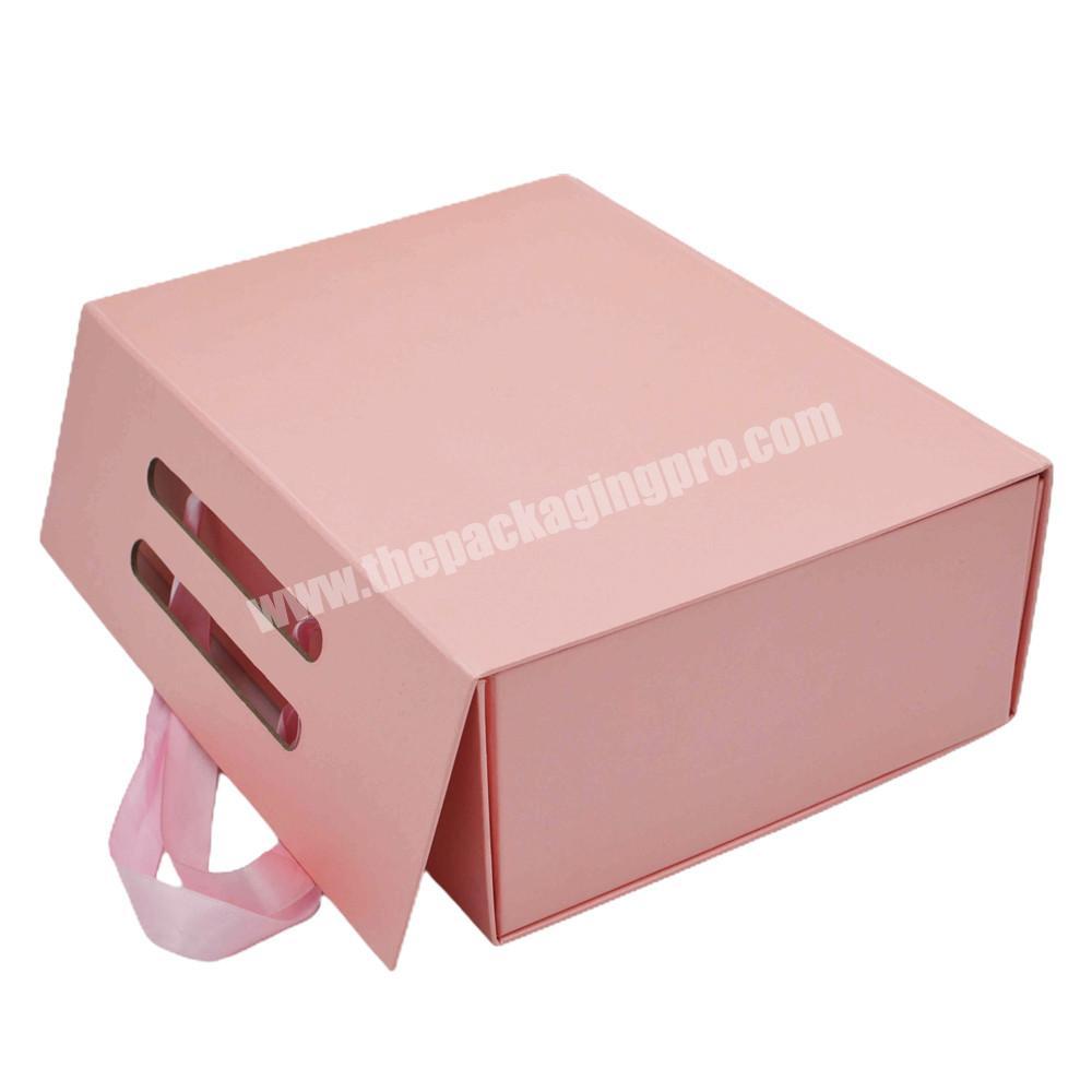 Custom made Premium flat pack gift box for shoes with cotton handle and magnets collapsible luxury food box
