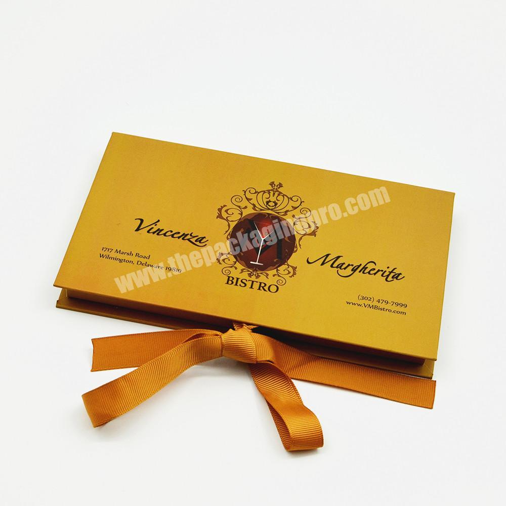 Custom made Premium rectangle cardboard gift box with ribbon closure