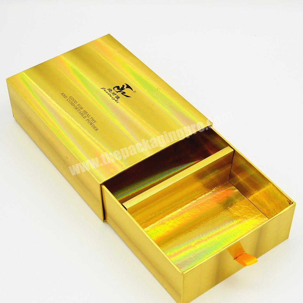 Custom made slice golden color material drawer box for gifts packaging