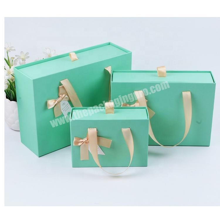 Custom Made Sliding Drawer Paper Jewelry Packaging Box with Ribbon Handles
