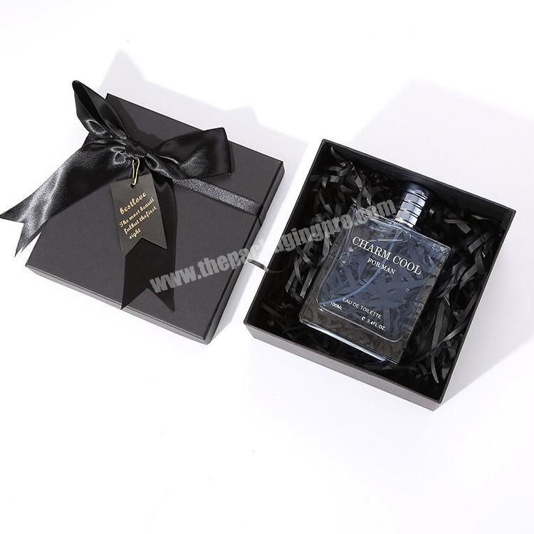 custom matt hard paper 1200gsm cardboard gift black packaging boxes perfume with bowknot