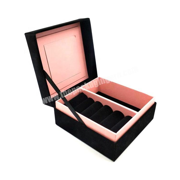 Custom Multi-Layer Cardboard Paper Packaging Velvet Cosmetic Jewelry Gift Box With Hinged Lid