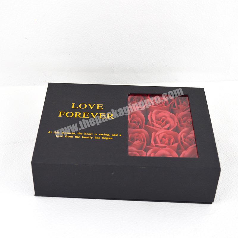 Custom New Valentine Luxury Window Preserved Rose Flower Box Paper Packaging Flower Gift Box
