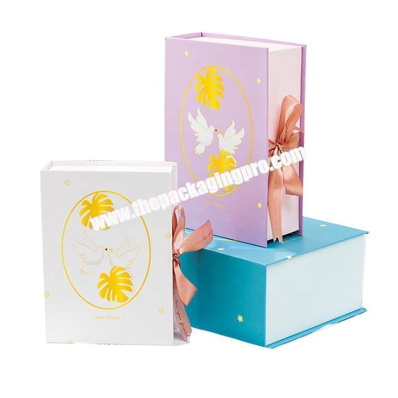 Custom Paper Brand Clothing Packaging Luxury Cardboard Folding Magnetic Gift Box with Ribbon
