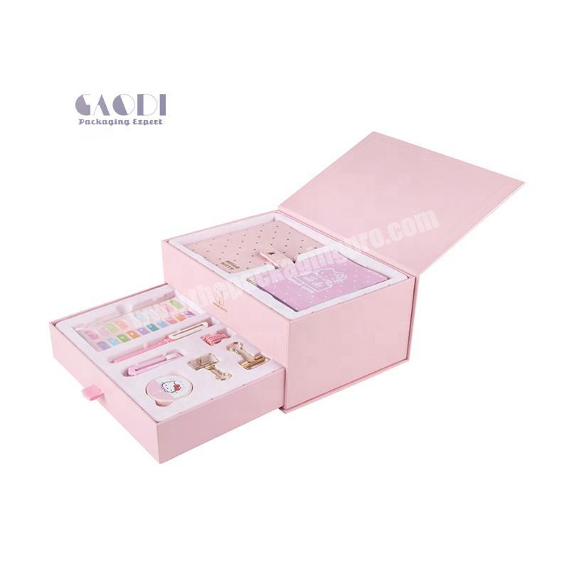 Custom Paper Cardboard Two-Layer Drawer Box Multifunctional Kids Toy Packaging School Stationery Set Gift Box