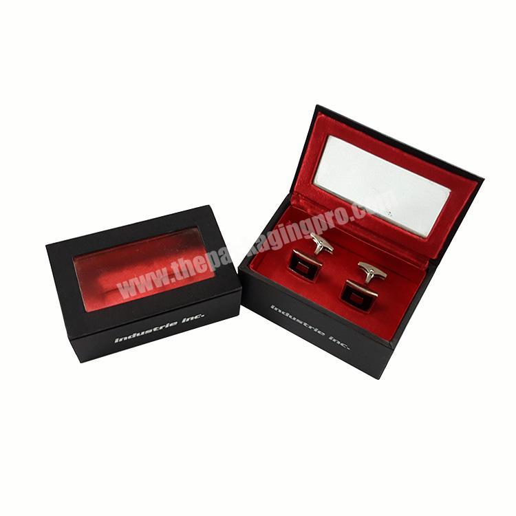 Custom Paper Cufflink And Tie Clip Set Gift Boxes Tie Clip Box With Clear PVC Window.