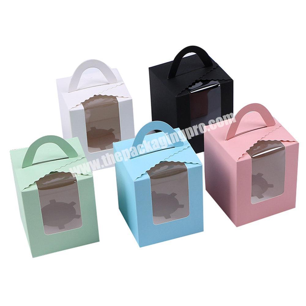 Custom Paper Mini Single Cupcake Boxes With Lining WindowHandle