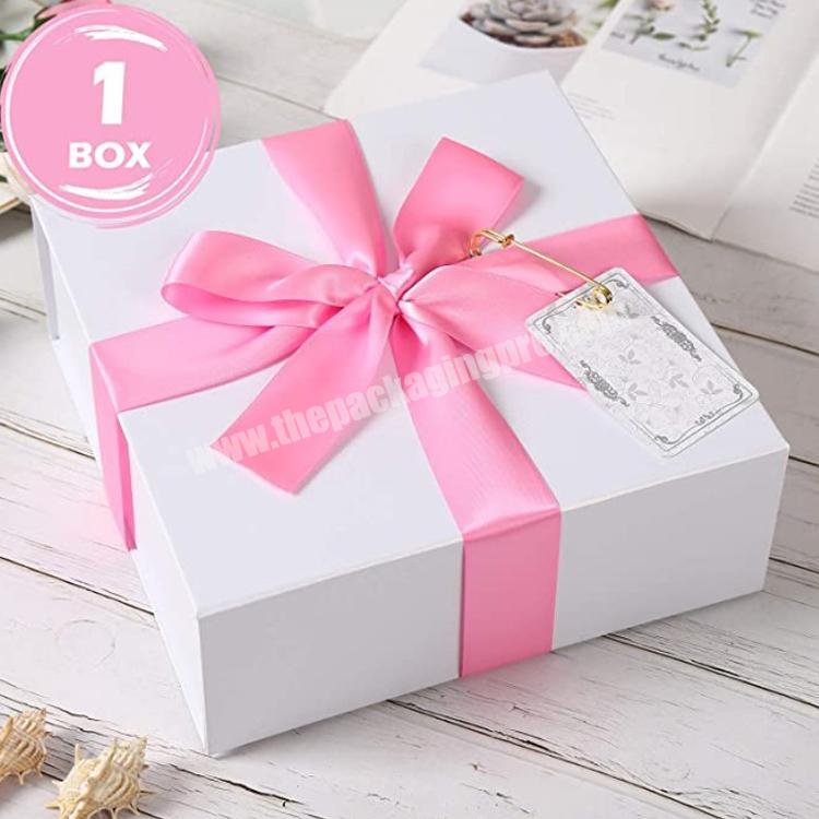 Custom paper set different types magnetic Closure gift packaging box with Pink Ribbon