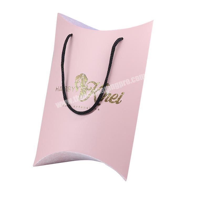 Custom Pillow box Luxury 3 bundles hair extension packaging box with handles
