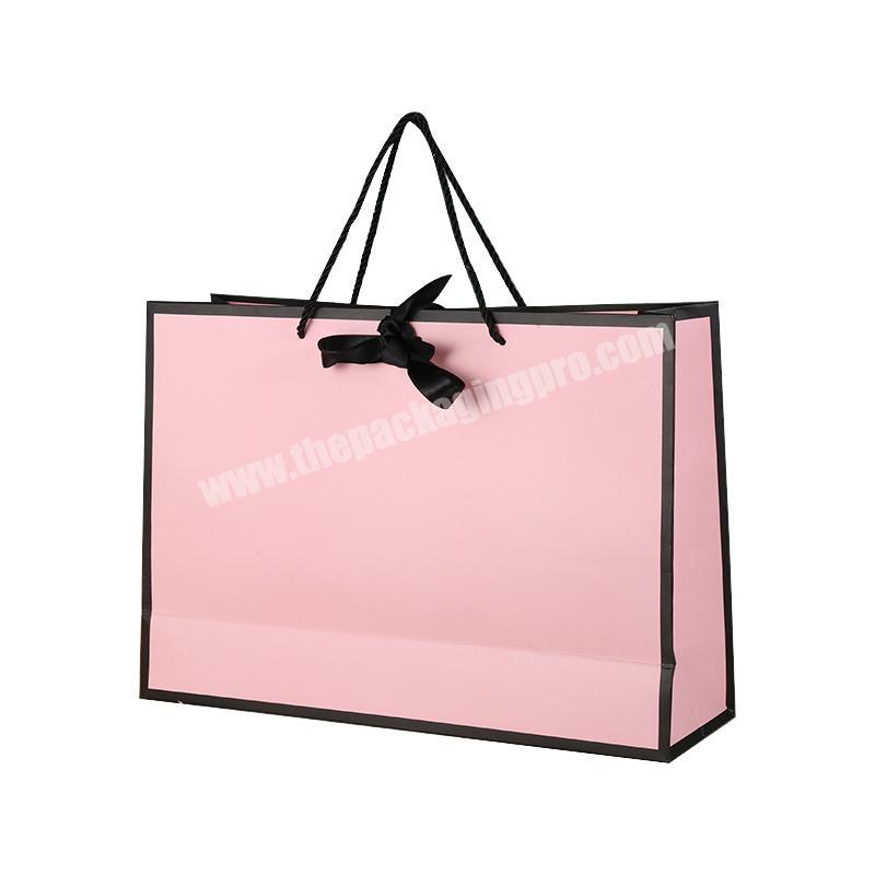 Custom Pink Big Drawstring Cosmetic Clothing Color String Gift Ribbon Candy Wedding Hot Stripe Cloth Pink Paper Shopping Bag