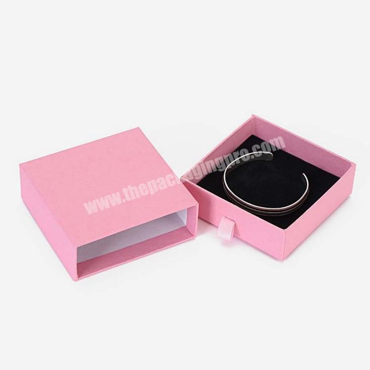Custom Pink color Jewelry gift drawer boxes stamping foil logo Packaging Earring Ring Necklace box with Velvet foam