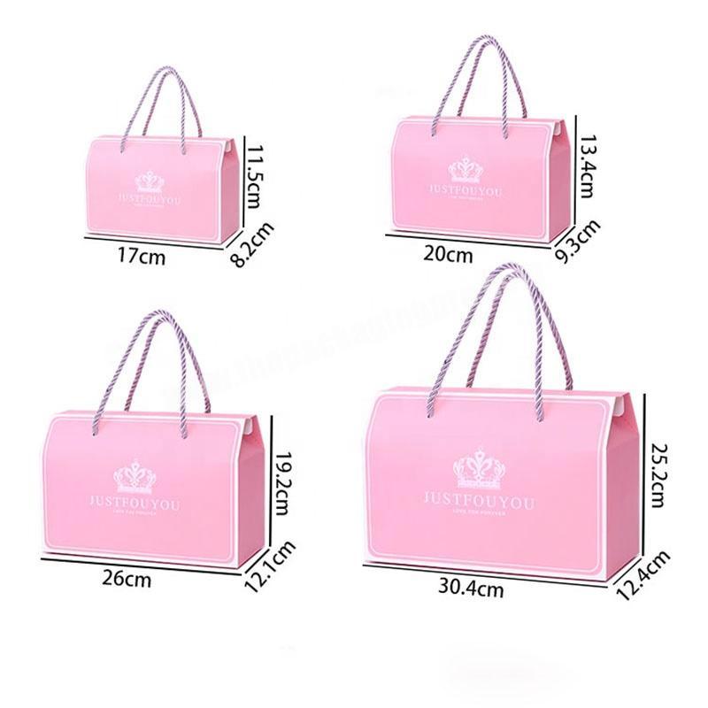 Custom Pink Color Printed Silver Foil Logo Foldable Corrugated Paper Wedding Gift Packaging Box Carton With Handle