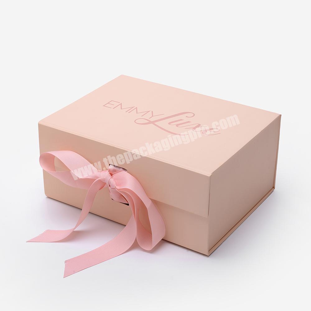 Custom Pink Luxury Recycle Cardboard Handmade Folding Cosmetic Gift Packaging Paper Box With Ribbon