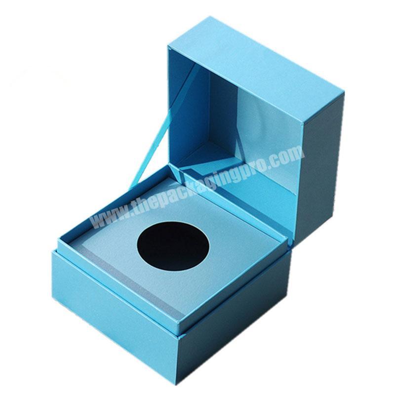 Custom Plain Blue Hinge Box Packaging Gift Box with Cardboard Insert