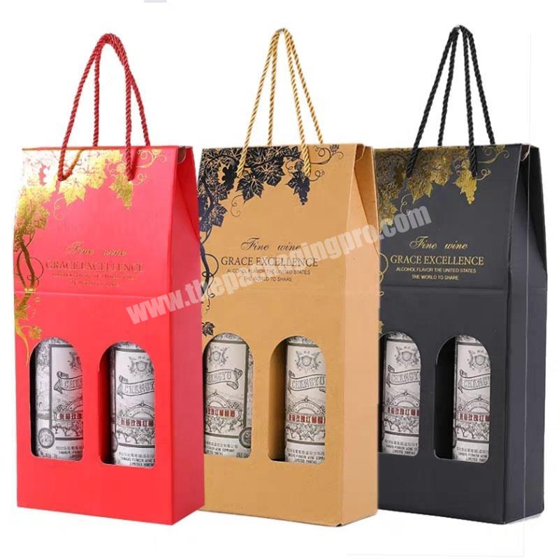 Custom Portable Promotional 1 Bottle 2 Bottles Wine Spirits Beer Paper Packaging Boxes With Handles