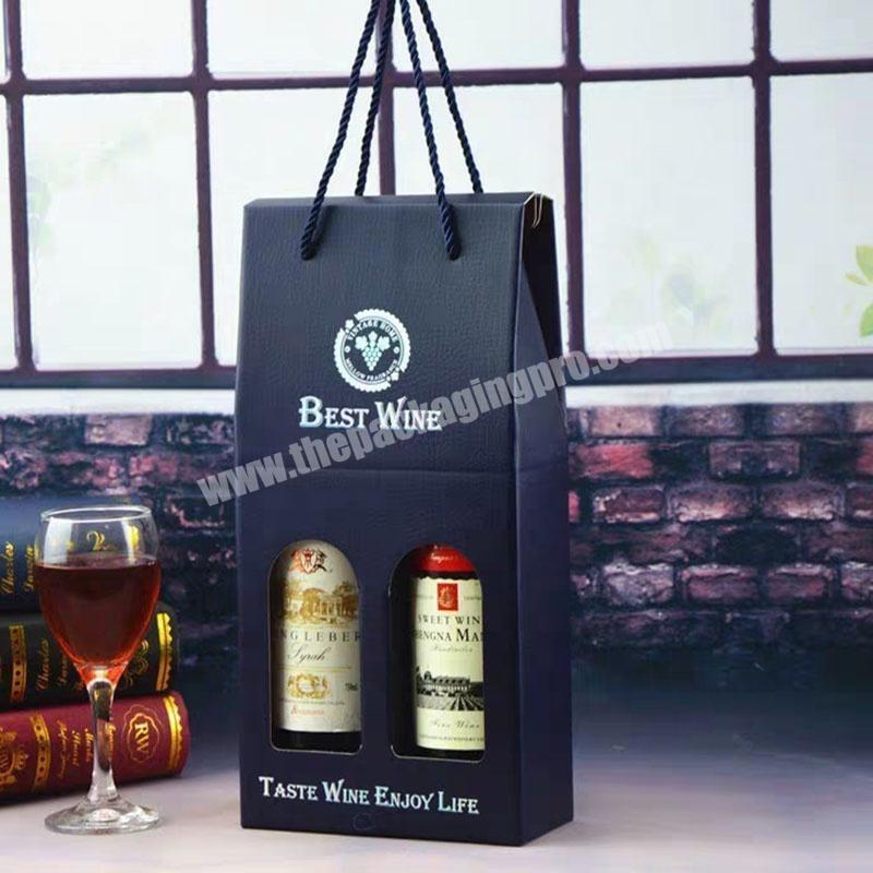 Custom portable Promotional 1 Bottle 2 Bottles Wine Spirits Beer Paper Packaging Boxes with Handles