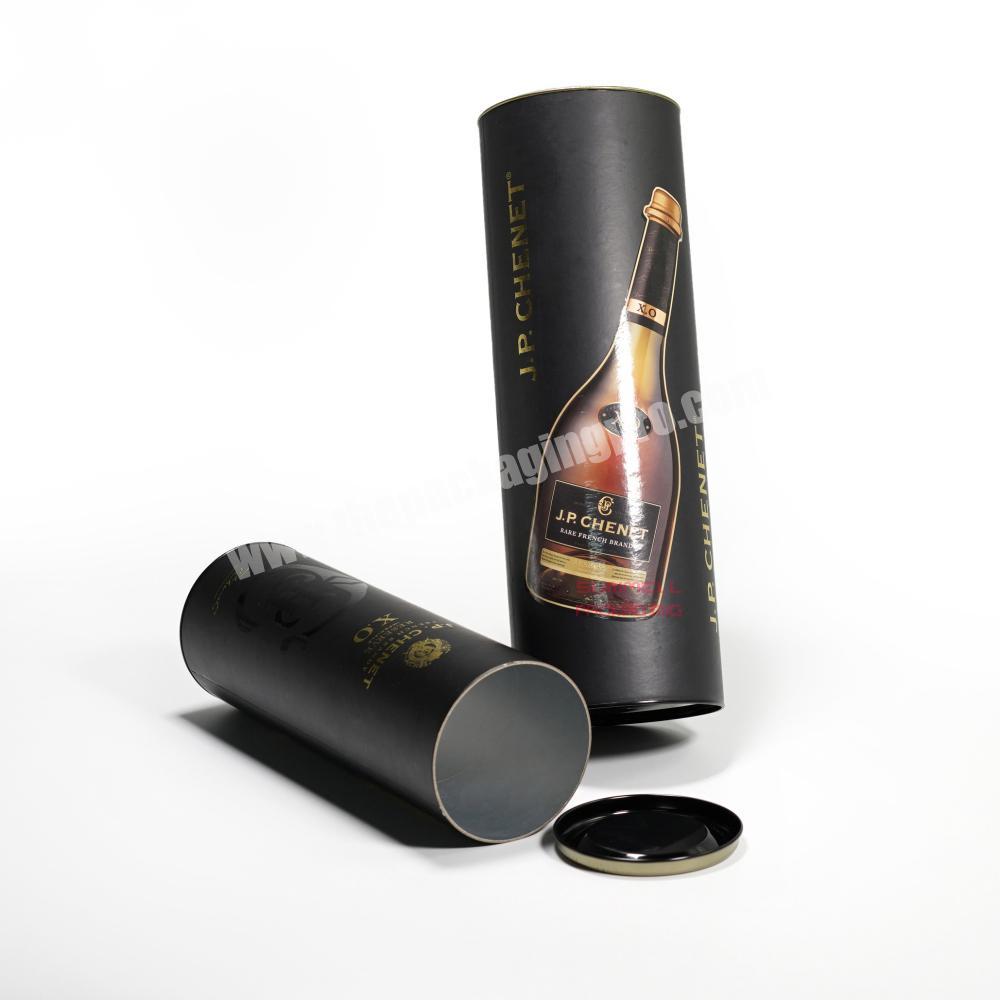 custom premium 2 pack cardboard cylinder wine gift box brandy tube packaging with metal cap