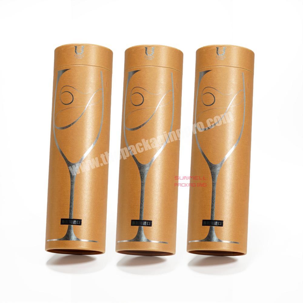 custom premium champagne glass packing cardboard tube with silver foil stamping