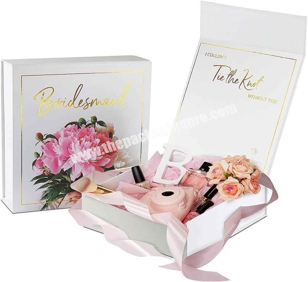 Custom Premium Empty Real Rose Gold Foil packaging door gift paquet bote cadeau Bridesmaid Proposal Box with lid