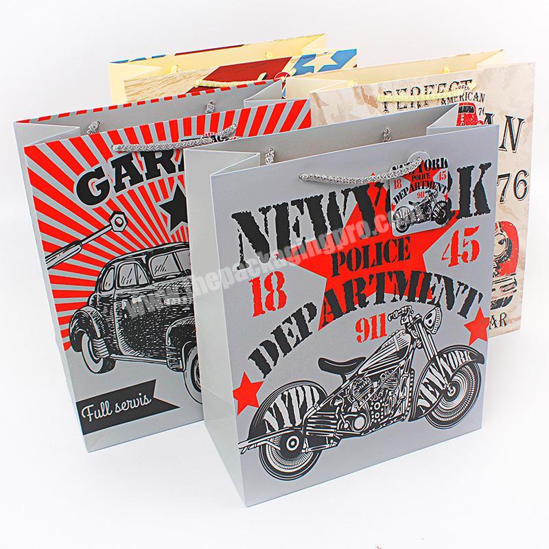 Custom print cheap white motorcycles series gift packaging paper bag