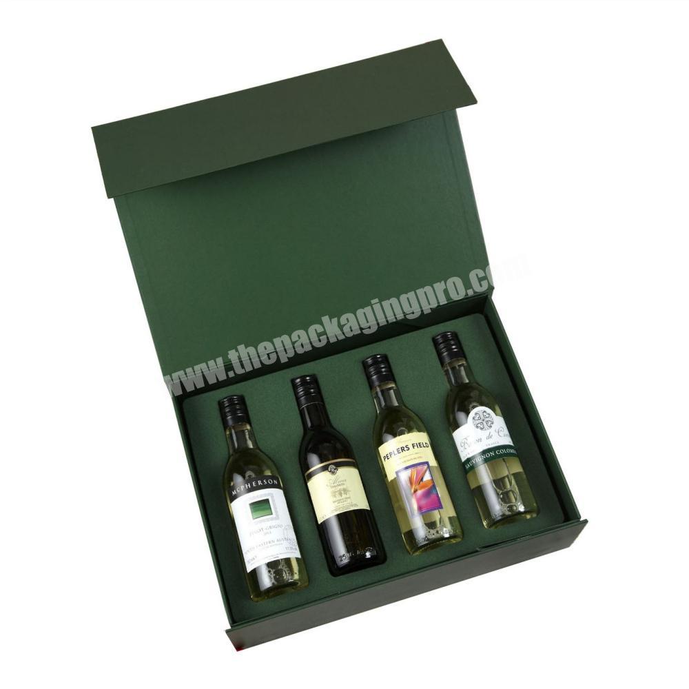 custom print magnetic folding rigid box for 4 bottle wine or beer drink