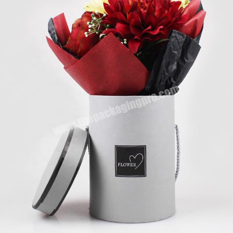 Custom Print Matte Round Shaped White Black Cylinder Paper Cardboard Roses Box Packaging Flower