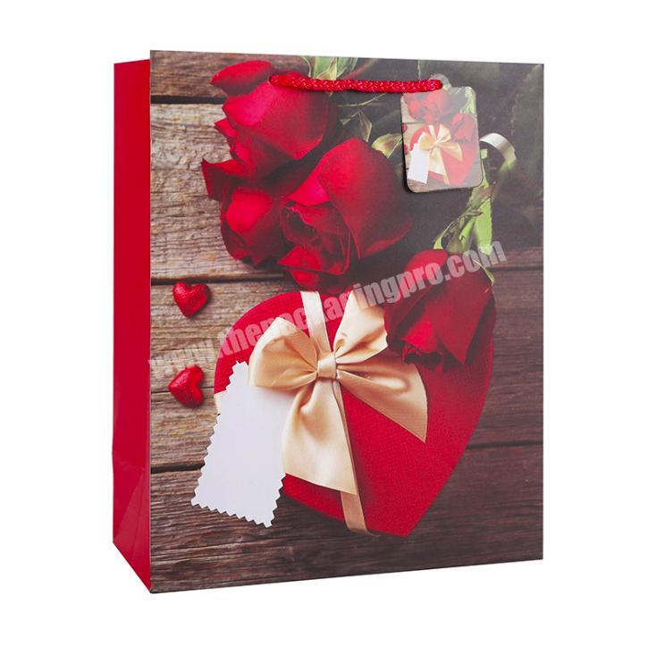 Custom print red rose pattern valentine's day gift packaging paper bag
