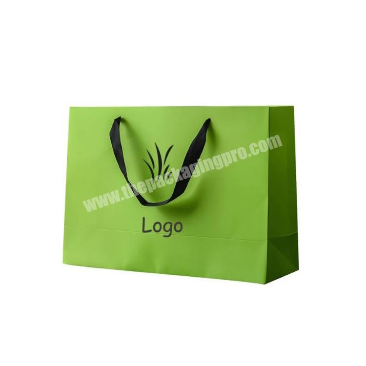 Custom Print Shopping Paper Bags with Your Own Logo Green Color with Ribbon Handle Thick Cloth Shopping Bag