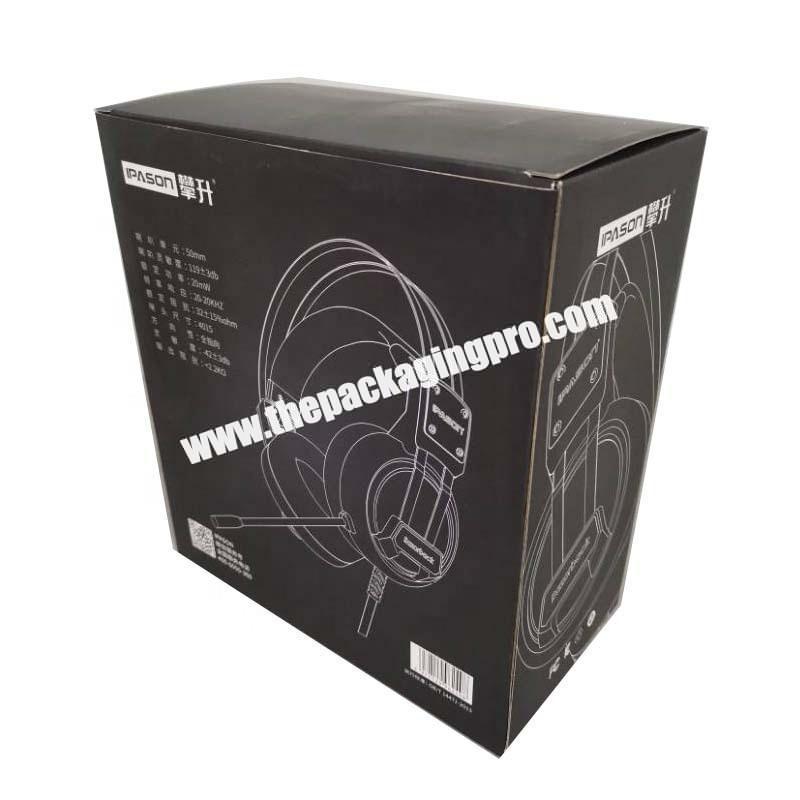 Custom printed black corrugated headphone paper packaging box