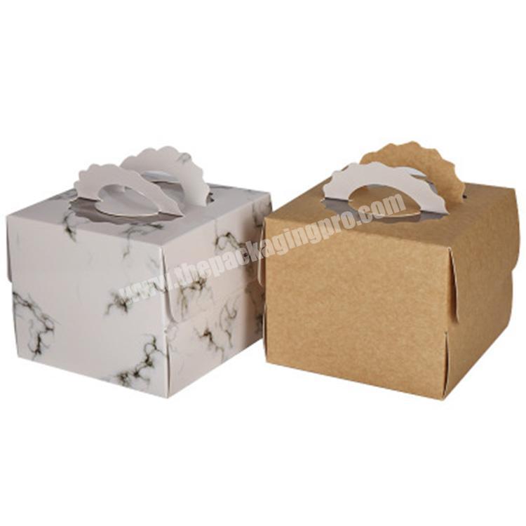 custom printed cake boxes wholesale 6 8 10 inch marble cake kraft white cake  box with handle