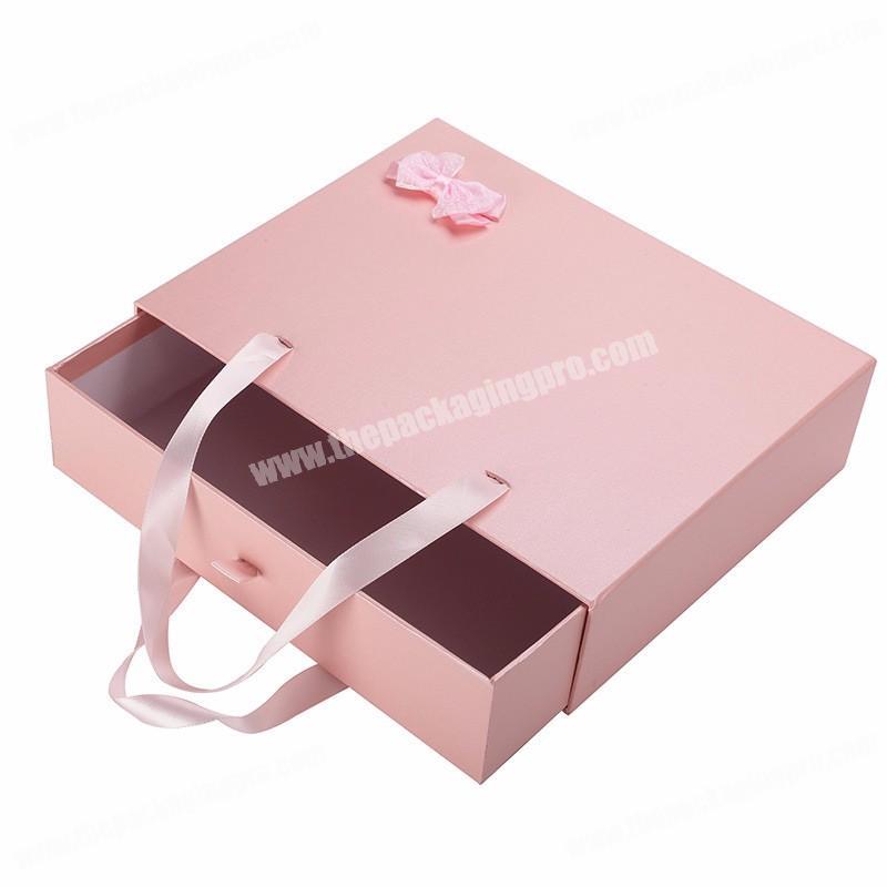 Custom printed cardboard paper packaging pink gift boxes with bow tie