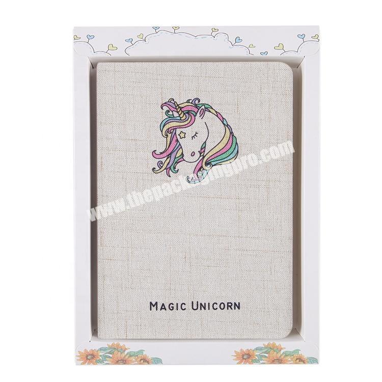 Custom Printed Cute Linen Fabric Cover Hardcover Diary Plain Unicorn School Supplies Gratitude Journal Daily Agenda Notebook