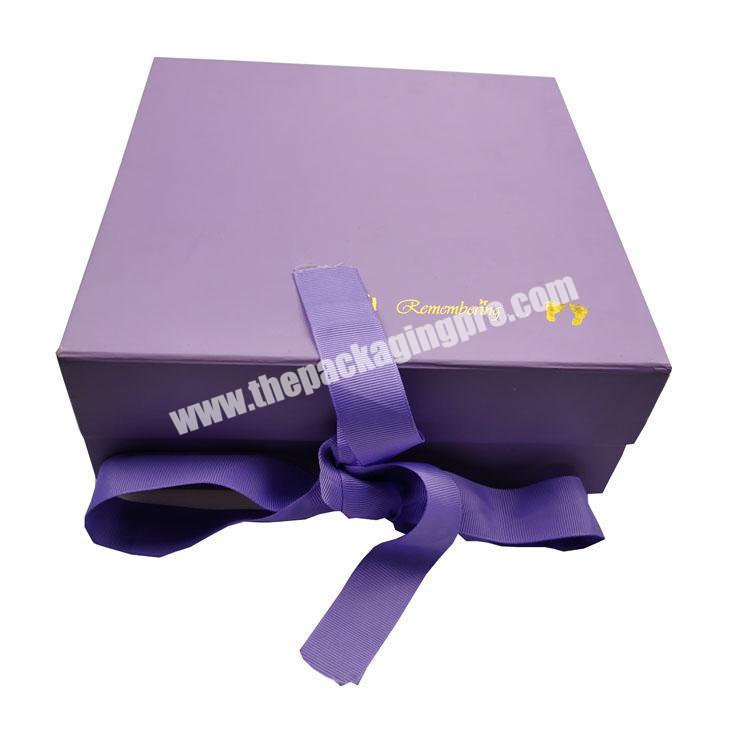Custom printed foldable cardboard paper packaging gift box with ribbon and magnetic