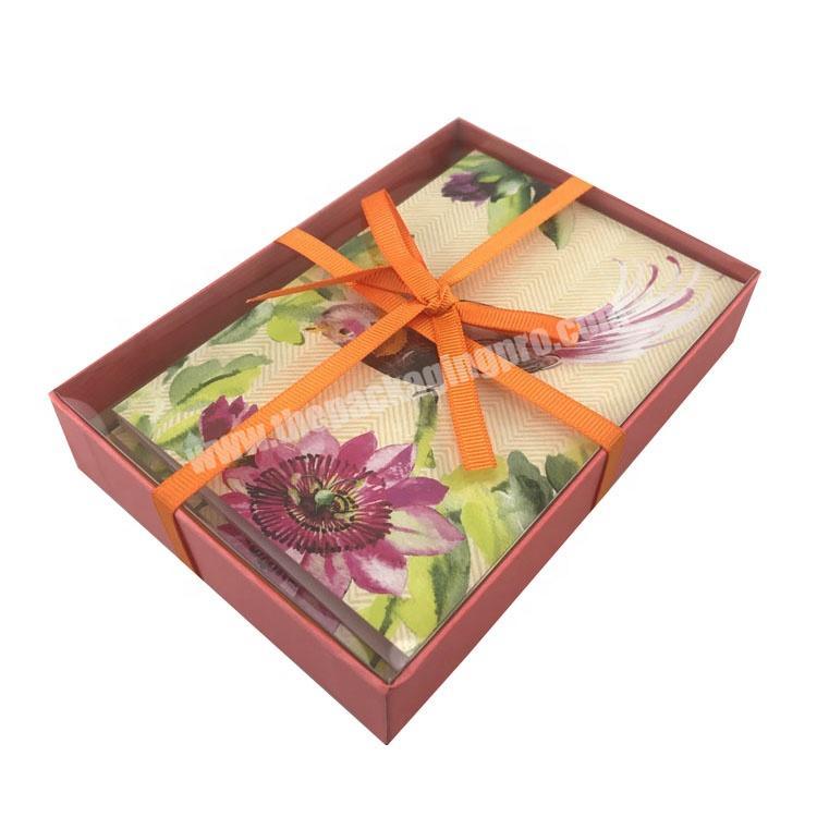 Custom printed gift card & packaging gift set box with transparent lid and ribbon