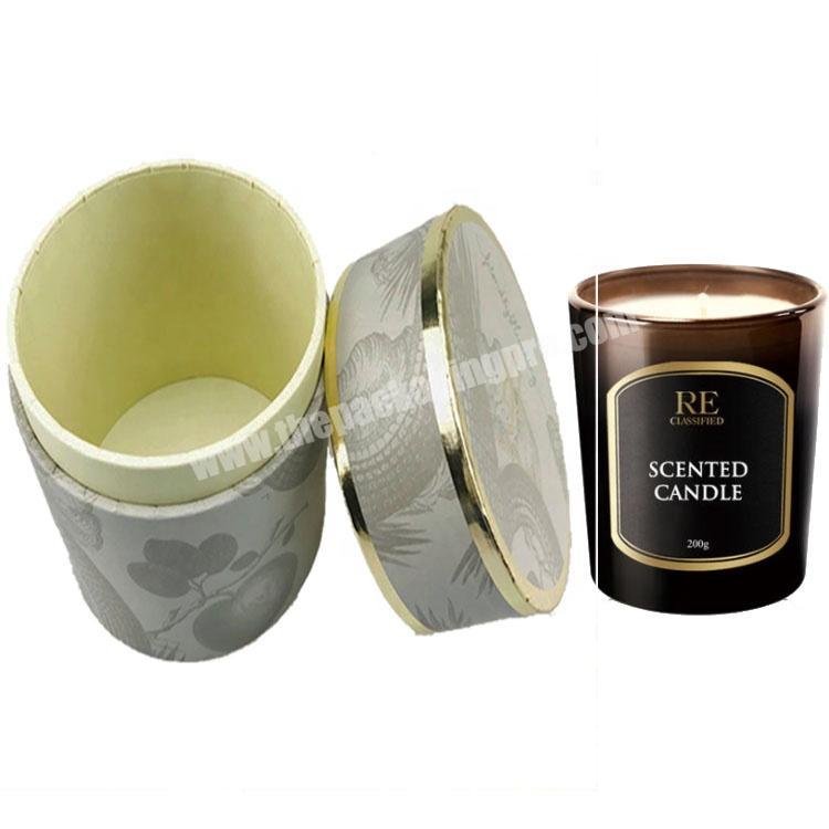Custom printed gold foil matte effect cylinder candle box  candle round packaging with neck