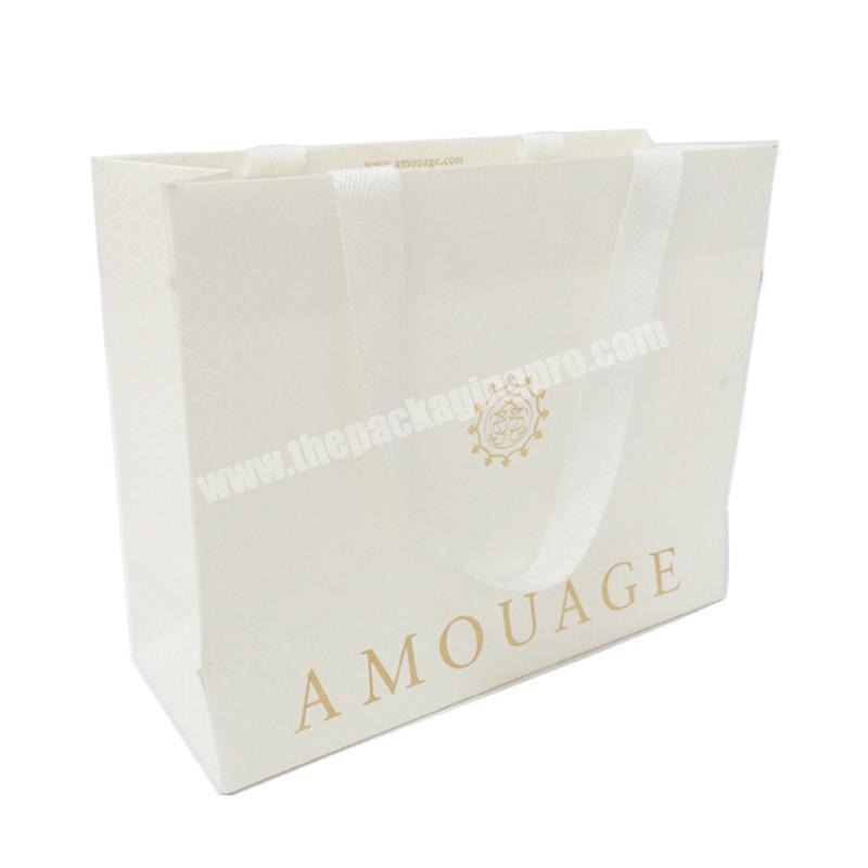 Custom Printed Gold Stamping Luxury Folding White Shopping Paper Bag With Handles