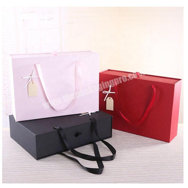 Custom Printed Handmade Luxury Famous Brand Sliding Paper Drawer Gift Box Packaging With Ribbon Handles