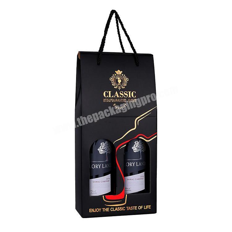 Custom printed high end foldable craft gift kraft paper packing cardboard wine box with handle for three bottles