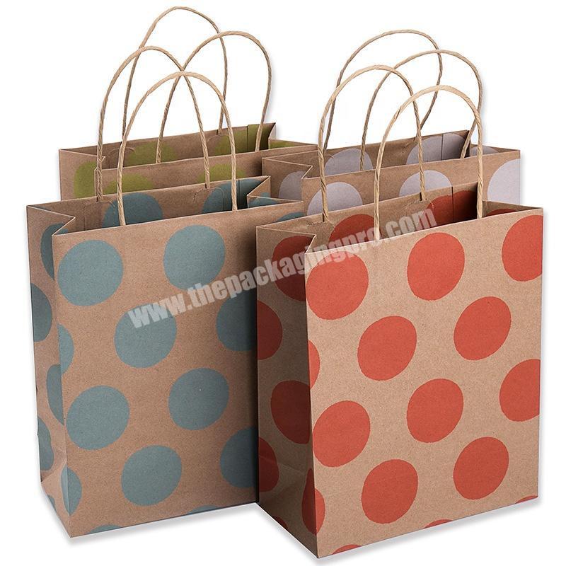Custom printed high quality kraft tote paper coloured dots shopping bags