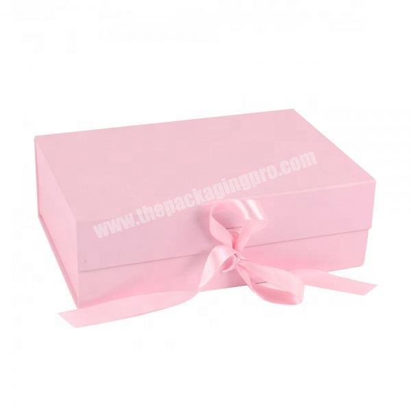 Custom Printed Pink Cardboard Folding Gift Box With Ribbon