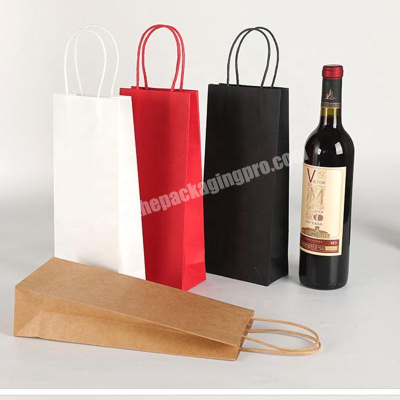 Custom Printed Recycled 250gsm Brown Kraft Paper Christmas Gift Wine Shopping Bags With Handles