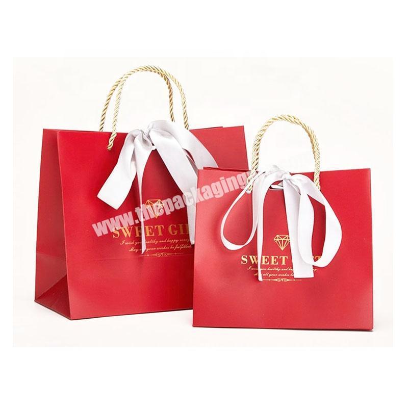 Custom Printed Retail High Quality Paper Gift Bag Recycled Shopping Bags With Ribbon Bow Tie
